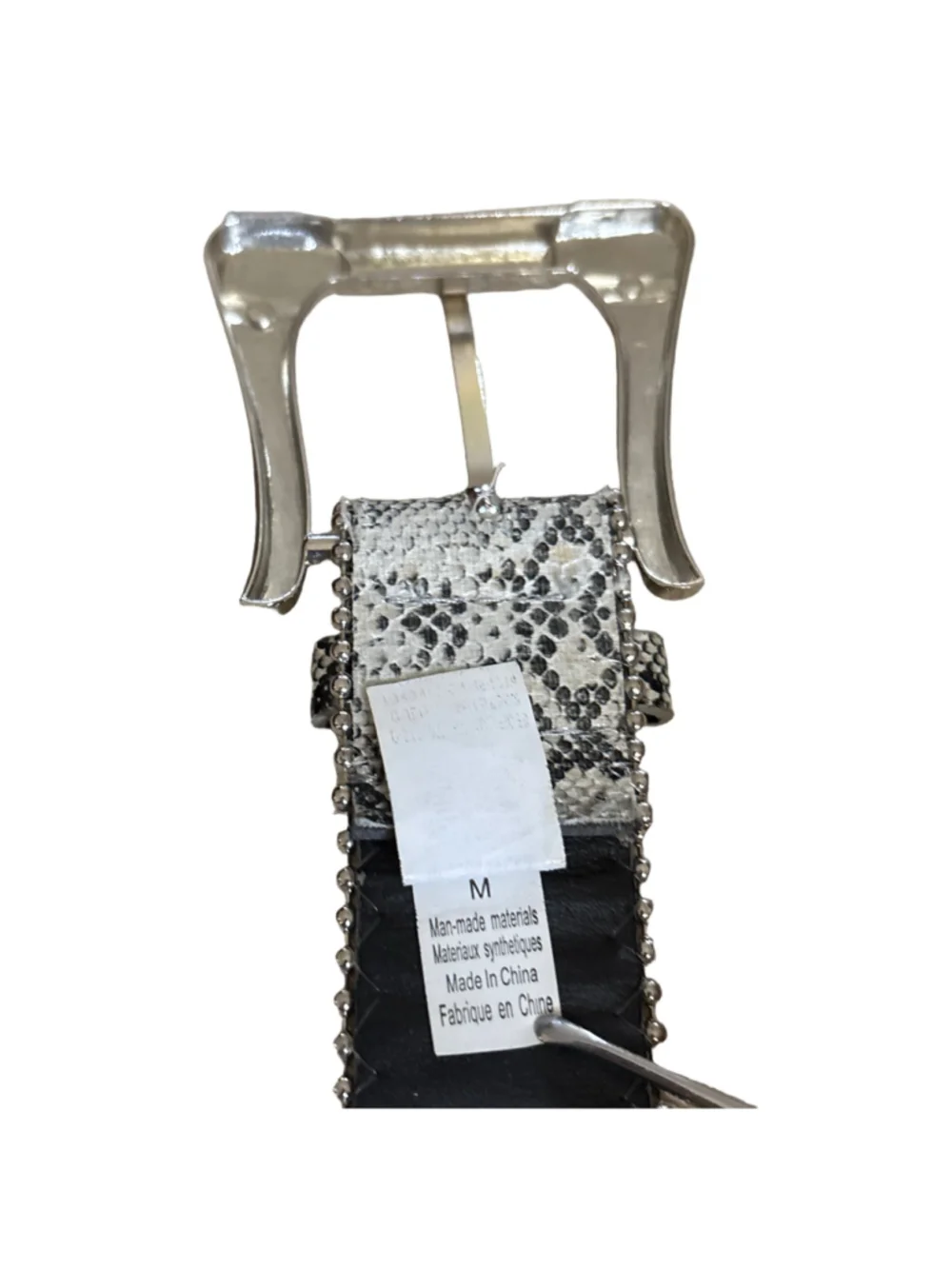 Women's Unbranded Snake Print Rhinestone Belt, One Size, Silver and Black
